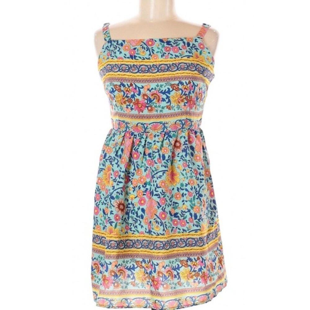 Surcrefas Boho Colorful Medium Floral Print Sleeveless Striped Dress
